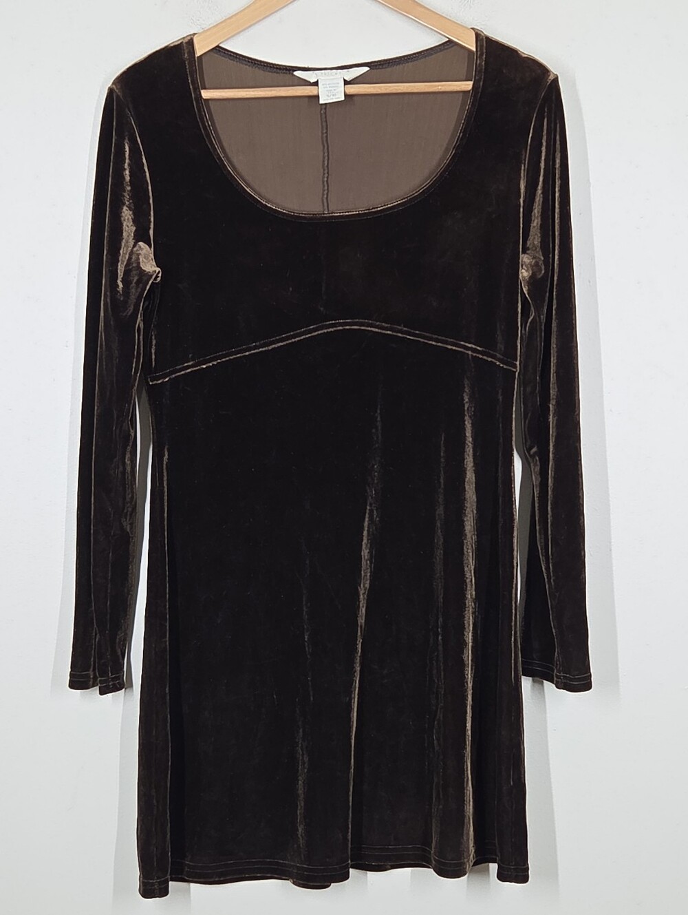 Vtg Express Brown Velvet Babydoll Mini Dress 9/10 Fairy Grunge Whimsigoth Witchy